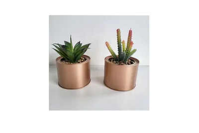 Produktbild von LIVARNO home Kunstpflanzen Set – 2 Pflanzen im Metalltopf + Sticker – künstliche Deko Pflanzen
