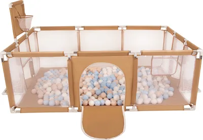 Produktbild von Selonis Laufstall Baby Großer Spielplatz Mit 100 Bälle Laufgitter Für Kinder, Beige:Pastellbeige/Pastellblau/Weiß