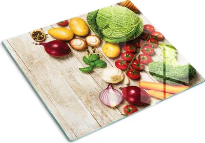 Obrázok produktu pre Sklenená ochranná doska – Kryt varnej dosky – Kryt na indukčnú dosku – 60x52 cm – Rýchle čistenie – Tvrdené sklo – Čerstvá zelenina