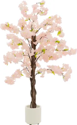 Produktbild von ML-Design Künstlicher Kirschblütenbaum 120 cm Rosa, Kunstpflanze Kirschbaum groß für Drinnen & Draußen, Deko Kunstbaum echt mit Naturholzstamm im Topf