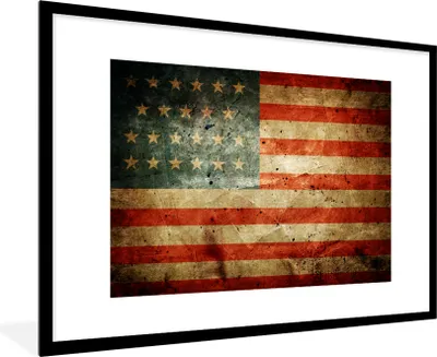 Produktbild von MuchoWow® MuchoWow® Gerahmtes Poster Flagge - Vintage - USA 90x60 cm - Poster mit zchwarzem Bilderrahmen - Wanddekoration - Fotos