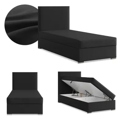 Produktbild von Boxspringbett mit Bettkasten, Einzelbett 90x200, Polsterbett mit Kopfteil, mit Bonell Matratze, Jugendbett, Kinderbett, Geflecht, ZONZA, Schwarz