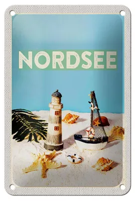 Produktbild von Blechschild Reise 12x18cm Nordsee Leuchtturm Strand Seestern Schild