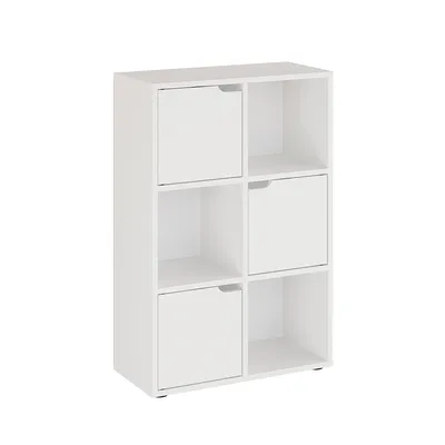 Produktbild von KOMTO Bücherregal Weiß – Würfelregal mit 3 Türen und 6 Fächern, Raumteiler Regal für Büro, Schlafzimmer | Shelf6 59,6 x 29 x 91