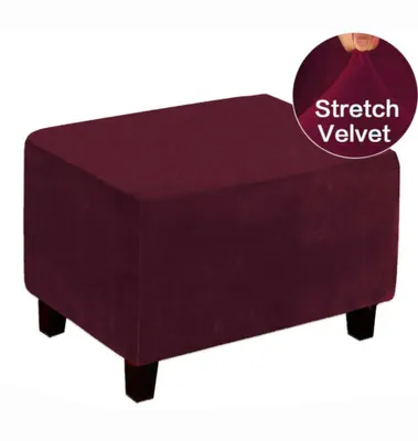 Produktbild von (Weinrot L) Stretch-Plüsch-Ottoman-Schonbezüge, abnehmbare Fußschemel, schützen Fußstützenbezüge