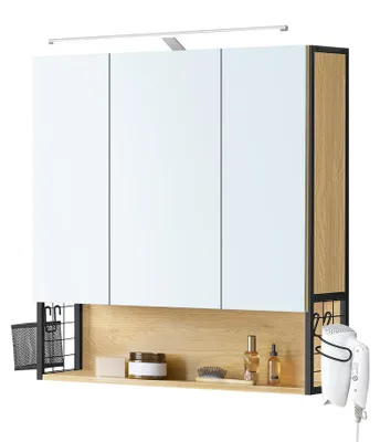 Obrázek produktu pro Skříňka do koupelny s LED osvětlením | Barva: dubový Imitace | Rozměry: 70 x 14,5 x 70 cm