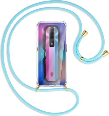 Produktbild von Handykette Backcover-Schutzhülle mit Band (Metall goldfarben) für ZTE nubia Red Magic 7 - himmelblau