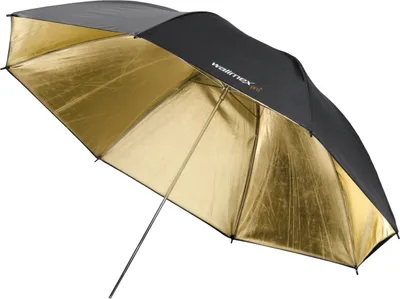 Produktbild von Walimex pro Reflexschirm zweilagig schwarz/gold, Fotoschirm 109 cm Durchmesser, robuster Reflektor mit hohem Reflexionsvermögen, Lichtformer für weiche Lichtcharakteristik