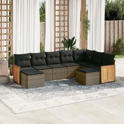 Produktbild von 9-tlg. Garten-Sofagarnitur mit Kissen Grau Poly Rattan 3260625