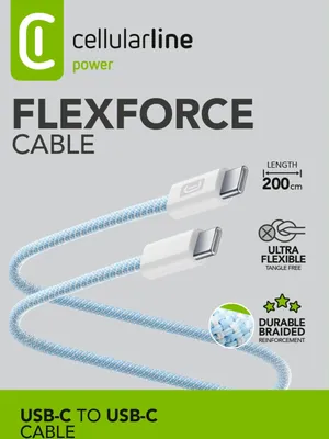 Produktbild von Cellularline Flexforce Silikon ummanteltes Kabel USB-C zu USB-C, 2 m, USB C, USB C, Blau