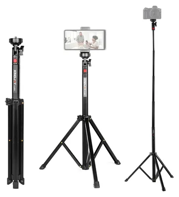 Zdjęcie produktu dla KINGJOY FL0591 56,4-calowy składany statyw ze stopu aluminium, udźwig 3 kg/6,6 funta, kompatybilny z gimbalami do telefonów, oświetlenie LED