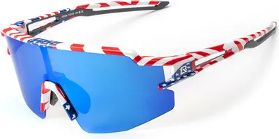 Imagen del producto de Gafas de ciclismo Rockbros polarizadas con protección UV e inserto corrector, lentes azules, diseño "USA", color blanco