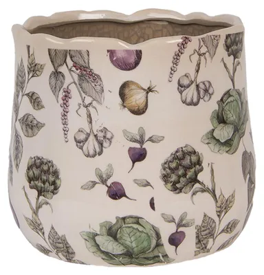 Productafbeelding van Clayre & Eef bloempot, diameter 18 cm, hoogte 16 cm, beige, keramiek, geschikt voor groenten