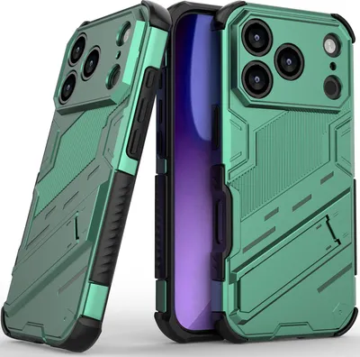 Produktbild von Armor Hülle für iPhone 17 Pro Hybrid PC TPU Bumper Stoßfestes Schutzhülle mit Standfunktion Grün