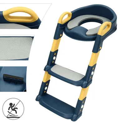 Produktbild von Zusammenklappbarer Toilettentrainer mit Treppe - Kinder-Toilettensitz - Höhenverstellbar - Für Kinder von 2–7 Jahren - Blau