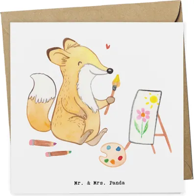 Produktbild von Mr. & Mrs. Panda Glückwunschkarte Fuchs  Malen - Weiß - Geschenk, Grußkarte, faltkarte, Künstlerin, Zeichnen, doppelkarte, Hobbyzeichner, anlasskarte, Klappkarte