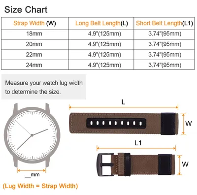 Produktbild von Uhrenarmband aus Nylon, 24 mm, Schnellverschluss, Canvas-Uhrenarmband mit schwarzer Edelstahlschnalle fš¹r M?nner und Frauen, Braun
