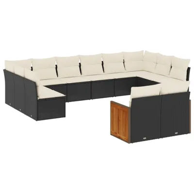Immagine prodotto di vidaXL Set di divani da giardino da 12 pezzi con cuscini in polirattan nero