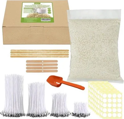 Immagine prodotto di Kit per candele Famanu - Cera di soia naturale - 1 kg - 200 stoppini