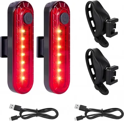 Immagine prodotto di 2 luci posteriori a LED, con 5 LED ultra luminosi, luci posteriori per bicicletta ricaricabili tramite USB, 4 modalità di illuminazione, lampeggio di emergenza per aumentare la sicurezza