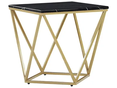 Zdjęcie produktu dla BELIANI Stolik kawowy czarny kwadratowy blat złota metalowa rama 50 x 50 cm efekt marmuru