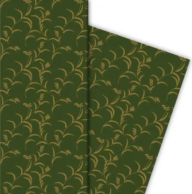 Produktbild von Klassisches Geschenkpapier mit Schilf auf grün - G4810, 32 x 48cm