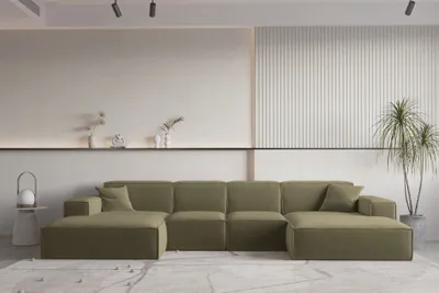 Produktbild von Wohnlandschaft U-Form CELES PREMIUM XS in Stoff Opera Velvet Olivgrün