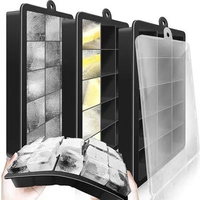 Image de Ibenzoa® : Lot de 4 moules à glaçons flexibles en silicone, avec couvercle, empilables – 15 cavités par moule (3,2 cm), 60 glaçons, sans BPA, lavables au lave-vaisselle