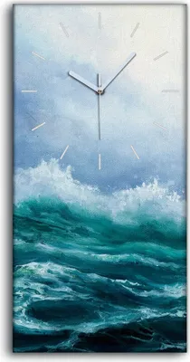 Produktbild von Wandbild Leinwand Bilder mit Uhr 30x60 Gemälde Ozean Meer Sturm Wellen Natur - weiße Hände