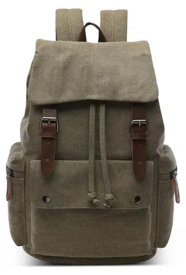 Image de Sac à dos en toile pour homme, style rétro, idéal pour un ordinateur portable de 15,6 pouces, grande capacité, couleur verte