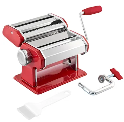 Produktbild von Nudelmaschine aus Edelstahl für Spaghetti, Pasta und Lasagne, 7 Stufen, rot