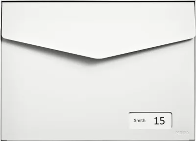 Produktbild von MEFA Briefkasten Stahl pulverbeschichtet BxHxT 430x312x178 mm Letter 113 Reinweiß RAL 9010 semimatt mit Namensschild + Klappe