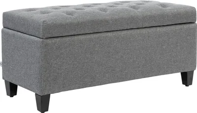 Produktbild von Sitzbank Polsterbank mit Stauraum Truhenbank Flur Schlafzimmer Wohnzimmer leinenartiges Polyester Gummiholz Hellgrau 100 x 40 x 44 cm