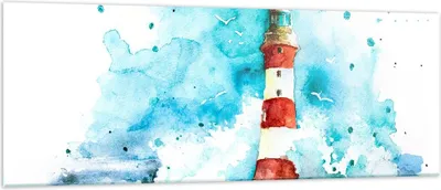 Produktbild von Bilder auf glas - Leuchtturm Wasser Illustration Welle - 140x50cm - Glasbilder - Wandbilder - Kunstdruck - Wanddekoration aus Glas - Glas Bilder - Wandbild auf Glas - GAB140x50-2939