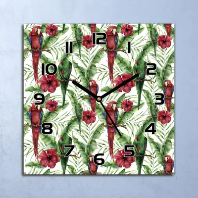 Produktbild von Wanduhr Echt-Glas-Küchenuhr Exotische Papageien Quarz 30x30 Deko Bilder