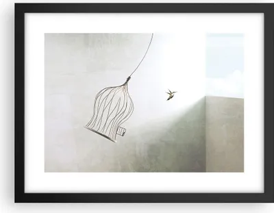 Produktbild von Gerahmtes Poster - Schwarzer Rahmen - Flug Vogel Käfig - 40x30 cm - Wand Bild - Wanddeko - Wandbilder - Kunstposter - Wandposter - Bilderrahmen - Bilder - Kunstdruck - Wanddekoration - P2BAA40x30-5085