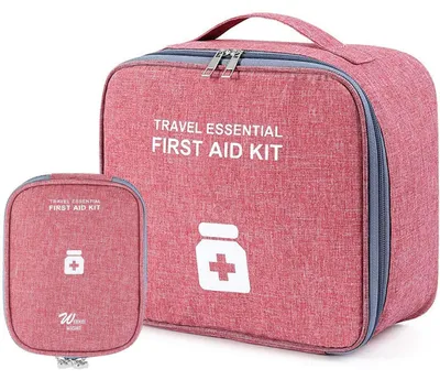 Image de Trousse de premiers secours de voyage, lot de 2, couleur rouge, grande capacité, dimensions : 25 x 22 x 12 cm