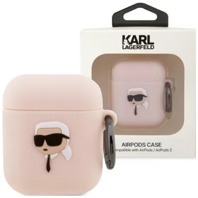 Produktbild von Karl Lagerfeld Kla2Runikp Fall Für Airpods 1/2 - Rosa Silikon Karl Kopf 3D
