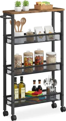Immagine prodotto di Carrello da cucina a 4 livelli, metallo e MDF, contenitore mobile