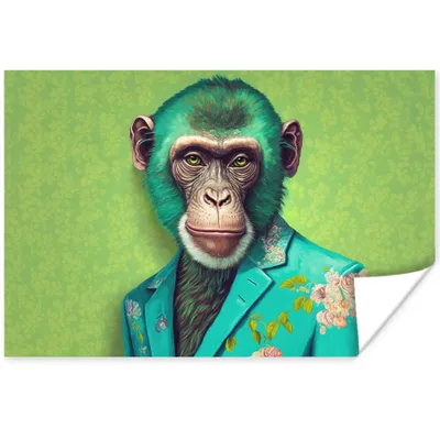 Produktbild von MuchoWow® Poster Affe - Colbert - Blumen - Neon - Porträt 120x80 cm - Bilder