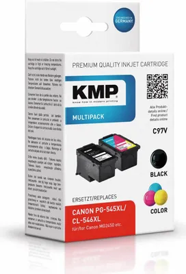 Produktbild von KMP C97V, Hohe (XL-) Ausbeute, Schwarz, Cyan, Magenta, Gelb, 15 ml, 13 ml, 2 Stück(e), 400 Seiten