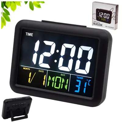 Zdjęcie produktu dla Budzik Cyfrowy z Termometrem Zegar Elektroniczny LED Alarm Stojący Czarny
