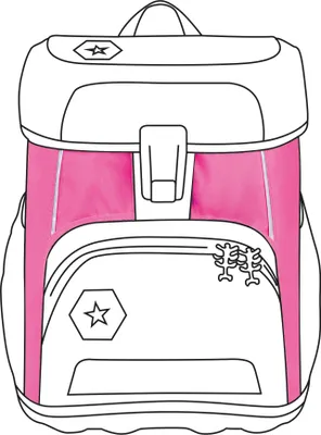 A front view of a pink and white backpack.