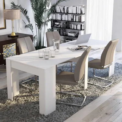 Produktbild von Moderner Esstisch, Ausziehbare Konsole bis zu 10 Sitzplätze, Maße 90 x 51 x 77 cm (bis zu 237 mit Verlängerungen), Weiße Farbe