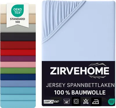 Produktbild von Spannbettlaken 90x200-100x200 cm - Jersey Spannbetttuch 100% Baumwolle - Komfort Bettlaken für Matratzen bis 30 cm Höhe, Spannbettlaken Hellblau