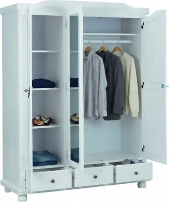 Produktbild von Somma - Kleiderschrank, 3-türig, 150x56 cm Weiß, 4 Regalböden