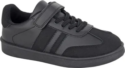 A black sneaker is shown against a white background.