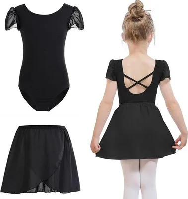 Productafbeelding van Balkleding voor meisjes met afneembare balletrok en pofmouwen - Zwart - Maat 100 (3-4 jaar) - 100-110 cm