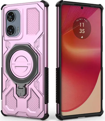 Image de Housse de téléphone portable durable pour Motorola Edge 50 Fusion, étui robuste avec anneau, support magnétique et support Rose