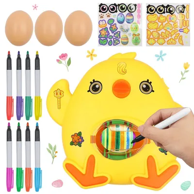 Immagine prodotto di Set di decorazioni per uova di Pasqua con kit per la pittura, ideale per bambini, composto da 8 pennarelli, 3 uova giocattolo